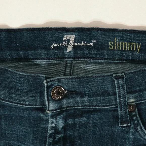 7 For All Mankind Slimmy Jeans Mens 38x32 Dark Wash Blue Denim - Picture 3 of 14